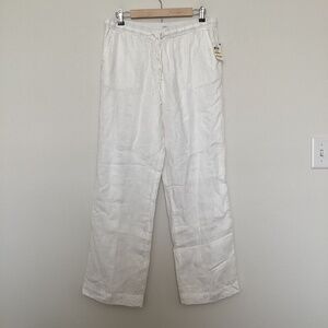 Charter Club Sz M White Linen Wide Leg Pants Elastic Waist Drawstring Lined